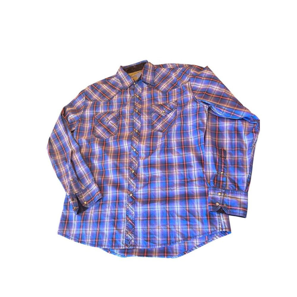 Wrangler 20X Ranch Rodeo Cowboy Mens Plaid Long Sleeve Western Shirt Large